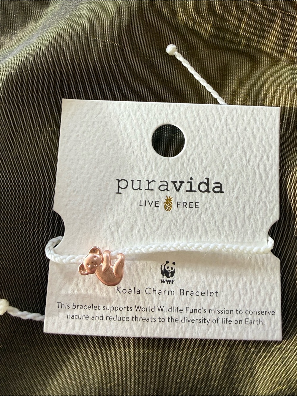 Pura Vida White Braided Bracelet with Rose Gold Koala Charm